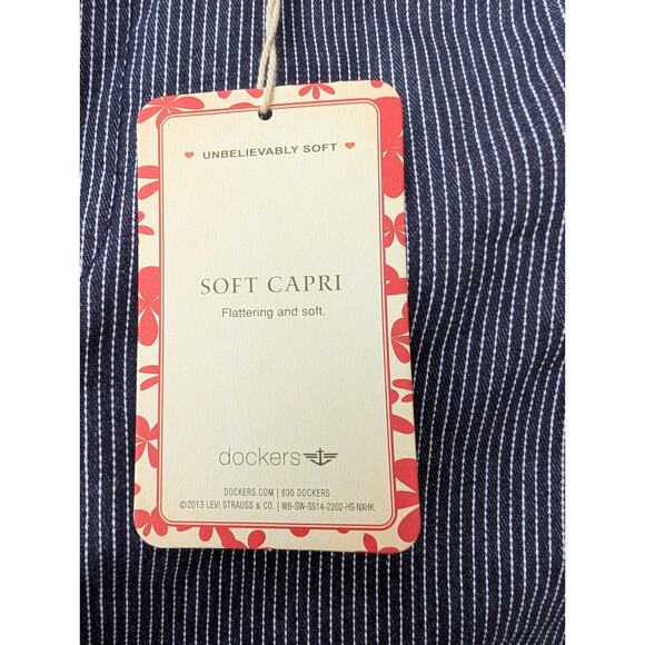 Dockers Womens Navy Pinstripe Capri Pants Sz 14 Truly Slimming Belted Soft - Picture 7 of 7